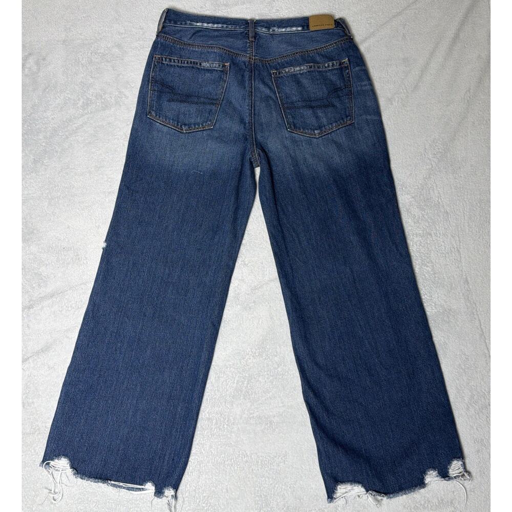 American Eagle Distressed Wide Leg Crop - Size 10 Long - Button Fly/Raw Hem - Picture 4 of 16